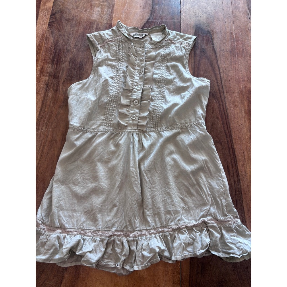 Midtown sleeveless tunic women M sage green ruffle pintuck boho cotton blouse